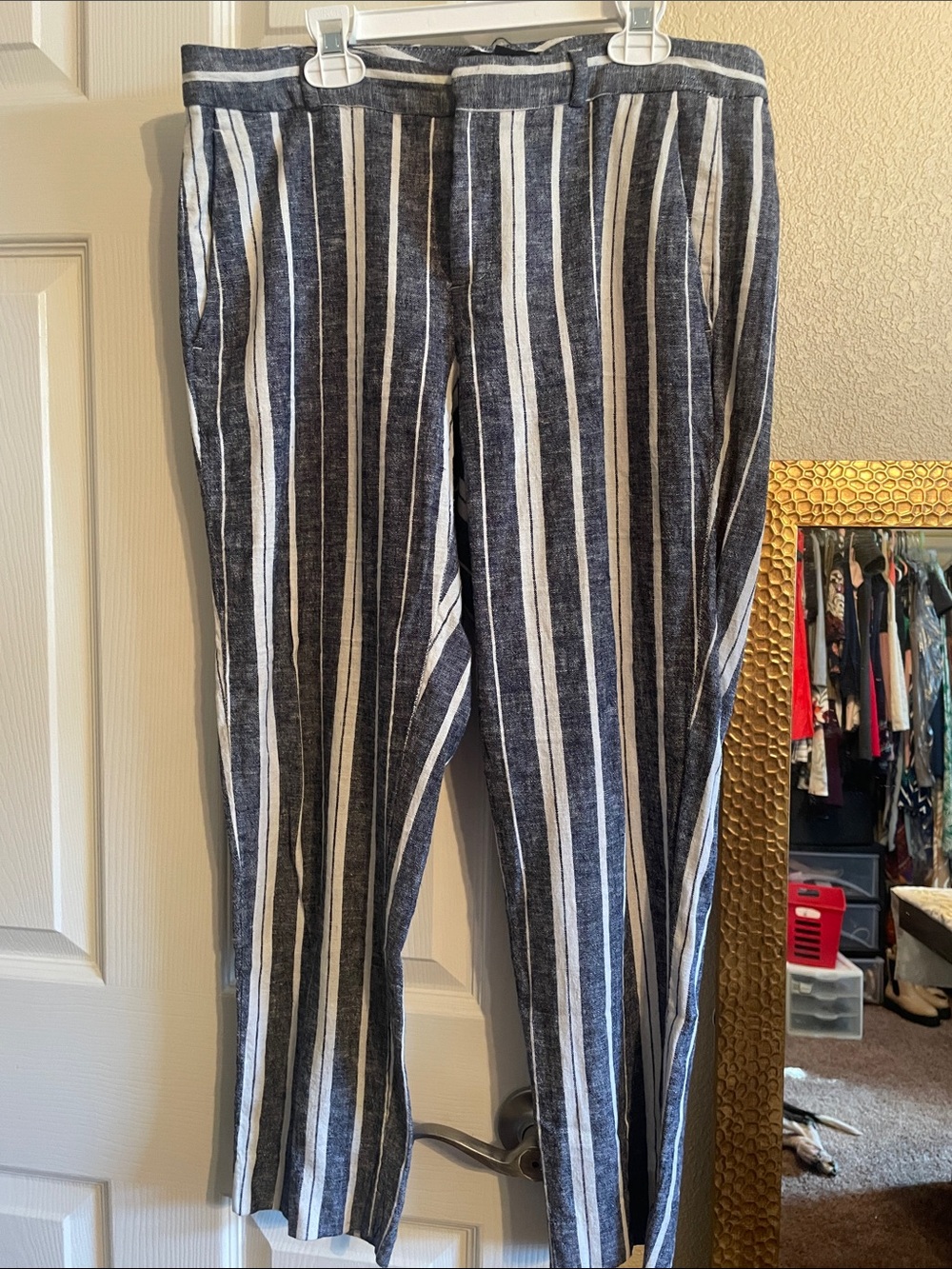 Banana Republic Navy and White Vertical Stripe Chinos
